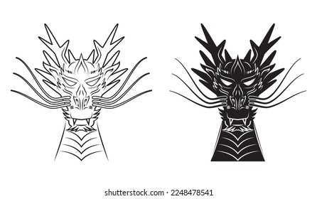 Line art vector of dragon head concept drawing in black and white