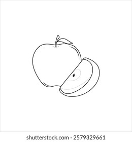  line art Vector drawing apple and slice Continuous line fruit illustration Vitamin and healthy
