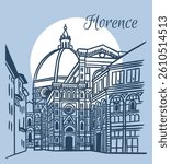 Line art vector drawing of Cathedral of Santa Maria del Fiore in Florence, Italy. Architecture tourism landmark, travel destination. Hand drawn illustration