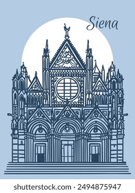 Line art vector drawing of Duomo di Siena cathedral, Italy. Architecture tourism landmark, travel destination. Hand drawn illustration