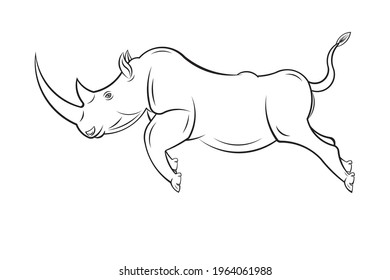 Line art vector drawing of running rhino