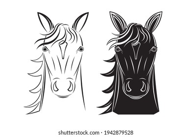 Line art vector drawing of smart horse face