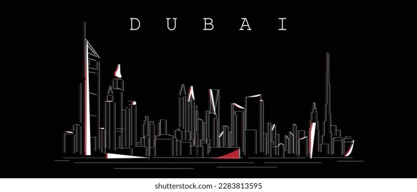 Vector de arte de línea del paisaje urbano de dubai. Huella aislada de Dubai