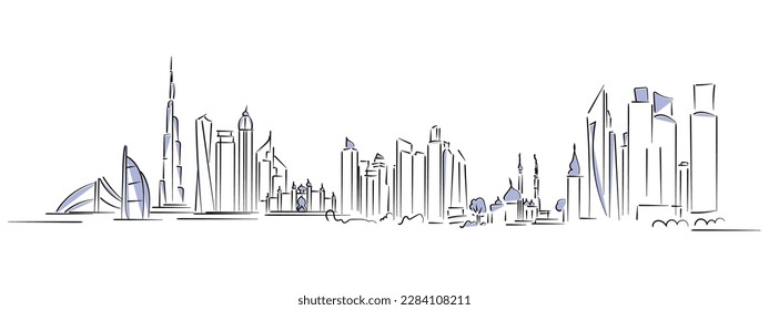 line art vector of dubai skyline. Dubai panoramic cityscape