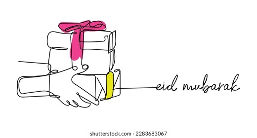 Vector de arte de línea de la postal eid mubarak.