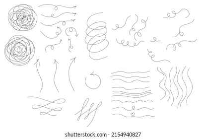 Line art vector elemants. Circle, square, shape, abstract line drawings. Line frame waves, curves, arrow