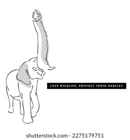 Line art vector of Elephant enjoying itself in Jungle. Conserve Wildlife and their habitat. Animal rights protection awareness.