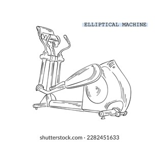 Line art vector of elliptical machine in gym. Gym equipment. Exercise icons. Gym icons sketch.