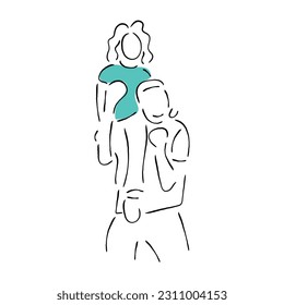 line art vector of a father with her daughter, daddy daughter postcard prints. t shirt print designs