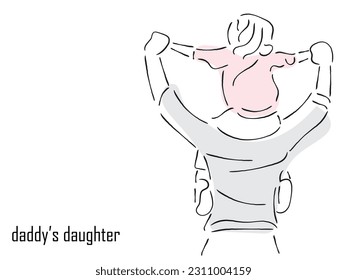 line art vector of a father with her daughter, daddy daughter postcard prints. t shirt print designs