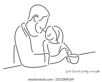 line art vector of a father with her daughter, daddy daughter postcard prints. t shirt print designs