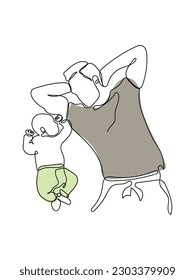 Line art vector of father with his child. Fathers day graphic resources. postcard for fathers day. Fathers day design for tshirt prints