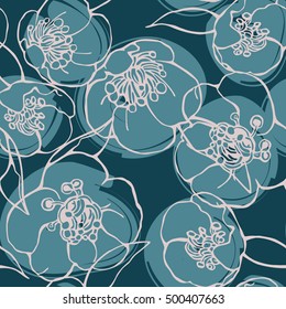 Line art vector floral seamless pattern
