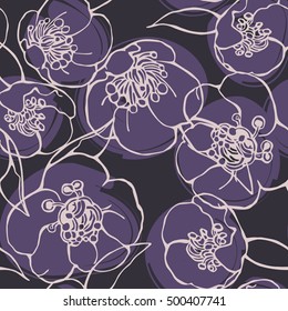 Line art vector floral seamless pattern