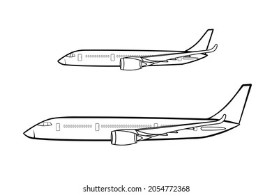 Line art vector of flying airplane - side view