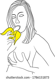 line art vector of girl with banana