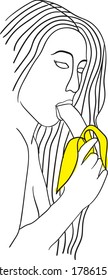 line art vector of girl with banana