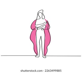 line art vector of a girl suffering from body image issues. Eating disorder concept art. Bulimia Nervosa art.
