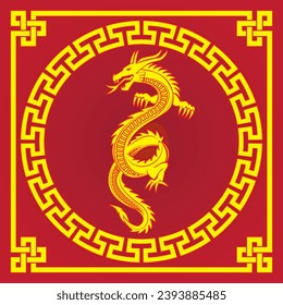 Line art vector of Golden Chinese dragon or loong long or lung background with Chinese knot pattern drawing in colorful cartoon vector