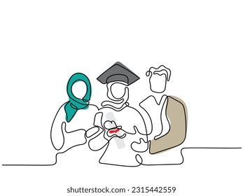 line art vector of graduation ceremony. Graduating student hand drawn minimal art.