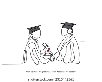 line art vector of graduation ceremony. Graduating student hand drawn minimal art.