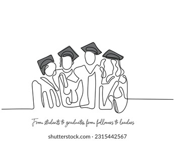 line art vector of graduation ceremony. Graduating student hand drawn minimal art.