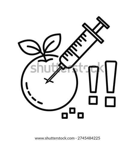 Line art vector graphic illustrating genetic modification or scientific intervention in food production. Ideal for biotech, health, or agricultural technology marketing.