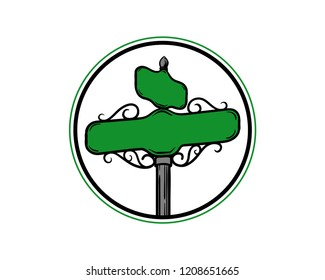 Line Art Vector Green Road Sign Board Symbol Logo Template Design Inspiration