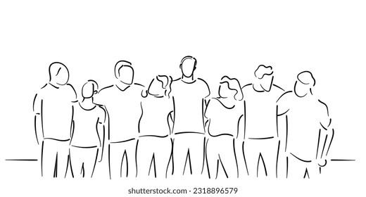 line art vector of a group of friends reunion.