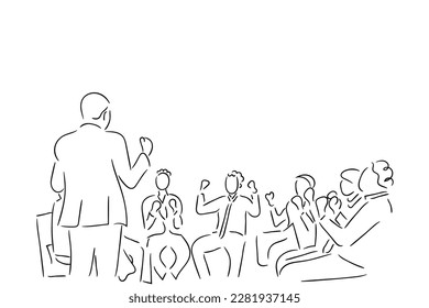 Line art vector of group of people in corporate setting. Executive setting scene. Business delegates. CEO brief. Boss day art.