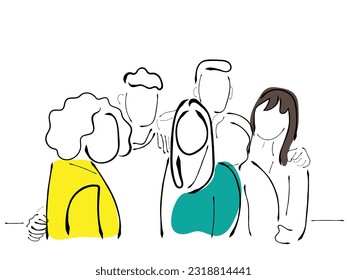 line art vector of a group of people.