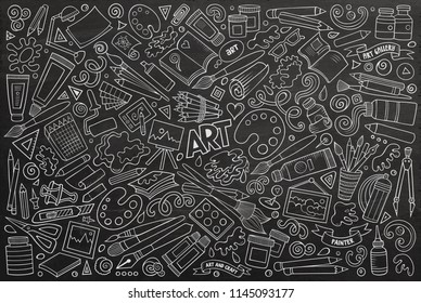 Line art vector hand drawn doodle cartoon set of Art and Craft objects and symbols