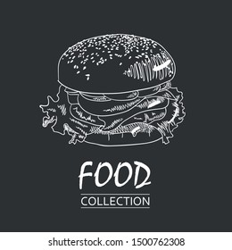 Line art vector hand drawn doodles cartoon set of food objects and elements