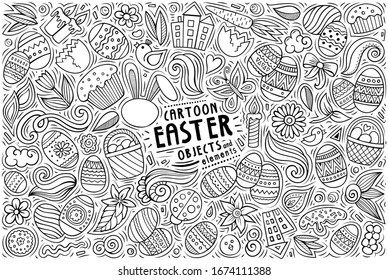 Line Art Vektorillustration handgezeichnet doodle Cartoon Set von Happy Oaster Themen, Objekte und Symbole