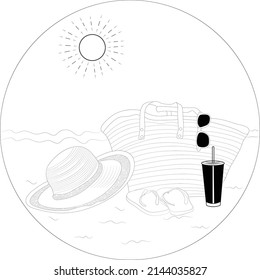 Line art vector hand drawn summer time season objects and symbols