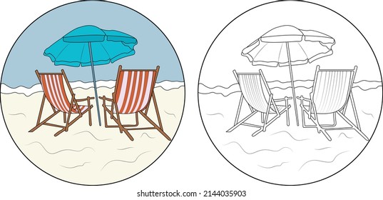 Line art vector hand drawn summer time season objects and symbols