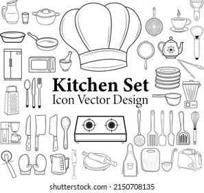 Dibujo manual de un vector de línea Objetos de juego de cocina y símbolos