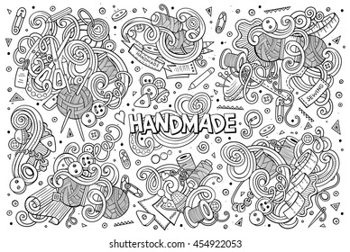 Line art vector hand drawn doodle cartoon set of handmade objects and symbols designs.