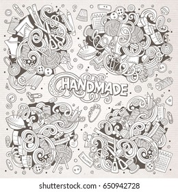 Line art vector hand drawn doodle cartoon set of handmade objects and symbols designs.