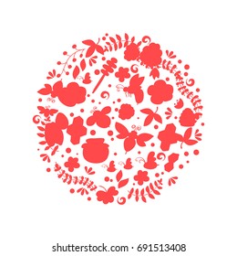 Line art vector hand drawn set of Honey cartoon doodle objects, symbols and items. Round composition