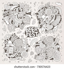 Line art vector hand drawn doodle cartoon set of Oktoberfest theme items, objects and symbols
