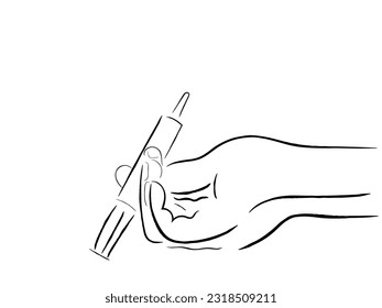 vector de arte de línea de una mano sosteniendo una inyección. Concienciación sobre el uso indebido de drogas