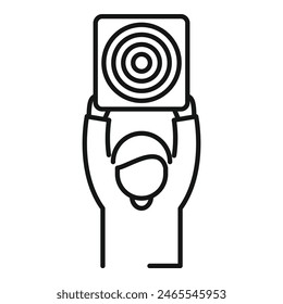 Line art vector of a hand holding up a hypnotic swirl pattern