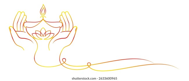 line art vector of a hand holding a candle for the Diwali celebration