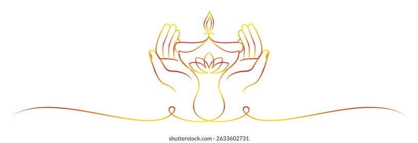 line art vector of a hand holding a candle for the Diwali celebration