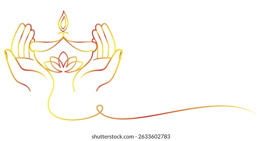 line art vector of a hand holding a candle for the Diwali celebration