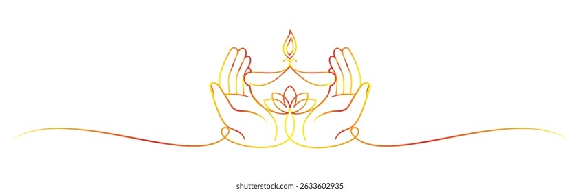 line art vector of a hand holding a candle for the Diwali celebration