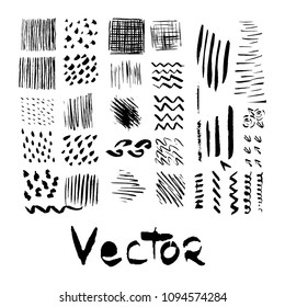 Line art vector hand-painted texture for fabric design. Abstract ink background. Different grunge design. set Oil painted interesting element.