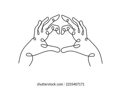line art vector of hands gesturing love and care. Hand drawn vector art.