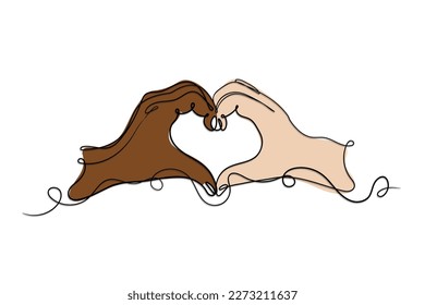 Line art vector of hands making sign of love acceptance and anti racism.